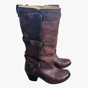 FRYE Triple Strap Engineer Boots 7B Walnut Brown Leather Moto Equestrian VTG